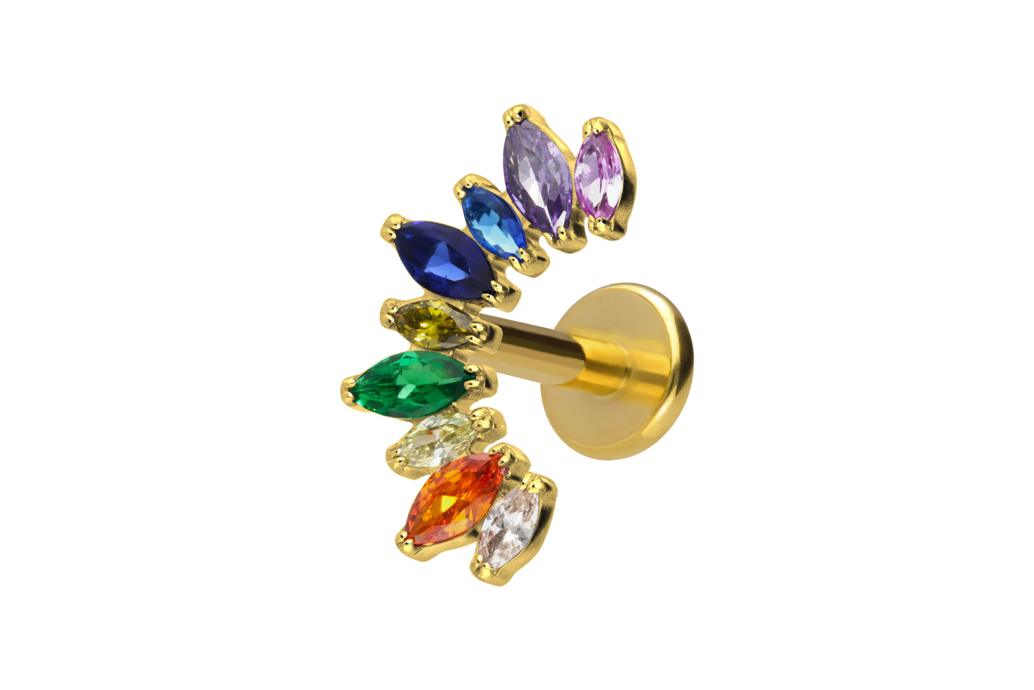 Titan Labret Piercing mit Innengewinde BUNTER KRISTALLBOGEN